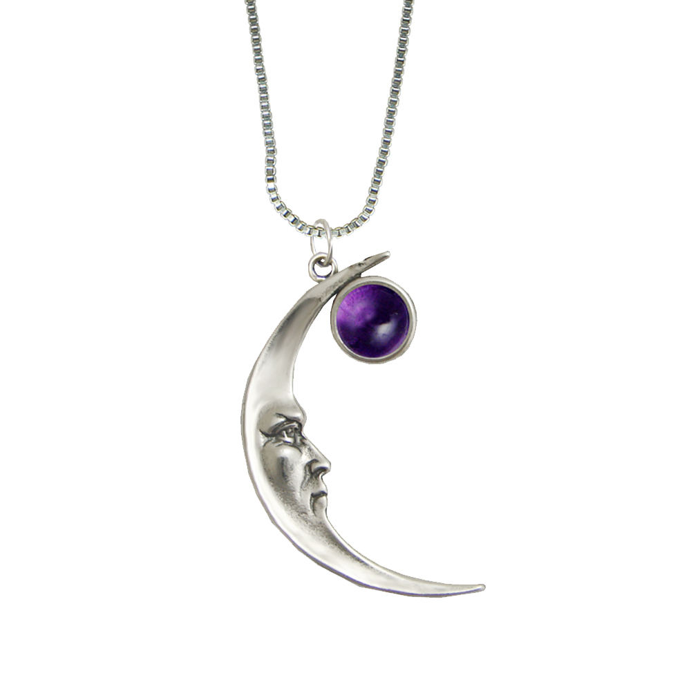 Sterling Silver Mystical Moon Pendant With Amethyst